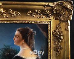 Beautiful Portrait Painting Of Romantic Woman, Framed. French School XIX