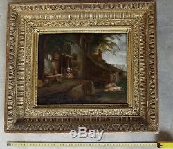 Beautiful & Rare Flemish Painting Xvii. Couple Old Farmers With Two Pigs