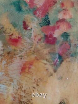 Beautiful Slavic Painting / Oval Oil on Lacquered Wood Flower Picking / 46×34cm