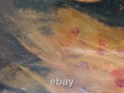 Beautiful Slavic Painting / Oval Oil on Lacquered Wood Flower Picking / 46×34cm