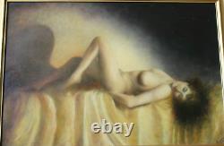 Beautiful nude 33.5 x 24 inches French oil on wood panel signed B+URAIN