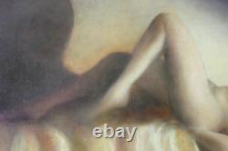 Beautiful nude 33.5 x 24 inches French oil on wood panel signed B+URAIN