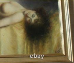 Beautiful nude 33.5 x 24 inches French oil on wood panel signed B+URAIN