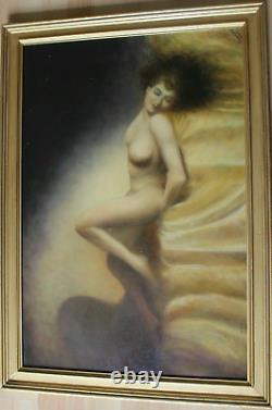 Beautiful nude 33.5 x 24 inches French oil on wood panel signed B+URAIN