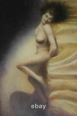 Beautiful nude 33.5 x 24 inches French oil on wood panel signed B+URAIN