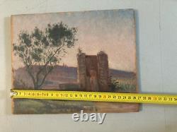 Beautiful oil painting on wood panel 1900 impressionist landscape woman At the Well Art