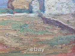 Beautiful oil painting on wood panel 1930 post-impressionist landscape farm fields