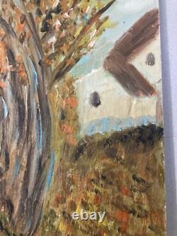 Beautiful oil painting on wood panel, 1950, post-impressionist village landscape art