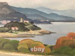 Beautiful oil painting on wooden panel 1930 post-impressionist landscape Lake River