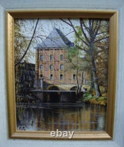 Beautiful oil signed LE VIEUX MOULIN CHARLEVILLE MEZIERES Arthur Rimbaud ARDENNES