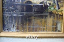 Beautiful oil signed LE VIEUX MOULIN CHARLEVILLE MEZIERES Arthur Rimbaud ARDENNES