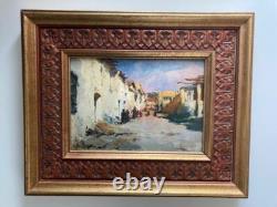 Beautiful painting on panel in a carved wooden frame, signed R. Giardi, 1900