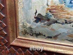 Beautiful painting on panel in a carved wooden frame, signed R. Giardi, 1900