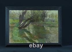 Beautiful painting signed Paul Lippe, riverbank pond, Dijon, La Bresse, pupil of Gérôme