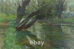 Beautiful painting signed Paul Lippe, riverbank pond, Dijon, La Bresse, pupil of Gérôme