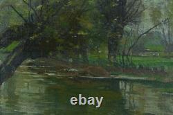 Beautiful painting signed Paul Lippe, riverbank pond, Dijon, La Bresse, pupil of Gérôme