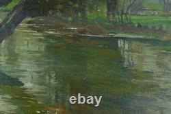 Beautiful painting signed Paul Lippe, riverbank pond, Dijon, La Bresse, pupil of Gérôme