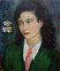 Beautiful Portrait Of A Young Countess With Her Coat Of Arms, Oil On Wood, 1950