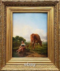 Belgian Painting Sign Verboeckhoven Bull Shepherd Animal Painter 19th