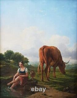 Belgian Painting Sign Verboeckhoven Bull Shepherd Animal Painter 19th