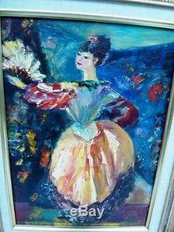 Berthomme St-andre (1905-1977) Dancer With The Fan Beautiful Oil On Wood