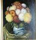 Bouquet Of Flowers In A Vase Old 19th Century Table On Mahogany Signed In Red