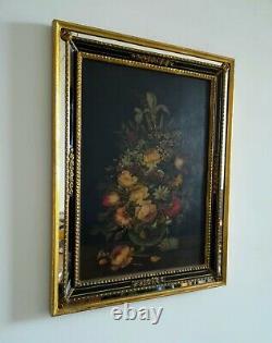 Bouquet Of Oil Flowers On Wood Panel In 17th Frame Style To Parcloses