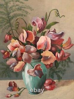 Bouquets of Flowers Oil on Wood Panel 20th Century Signed Legal Wood Frame