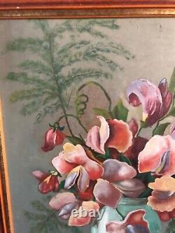 Bouquets of Flowers Oil on Wood Panel 20th Century Signed Legal Wood Frame