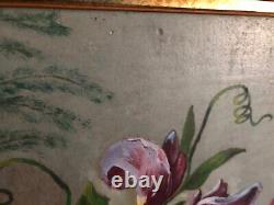 Bouquets of Flowers Oil on Wood Panel 20th Century Signed Legal Wood Frame