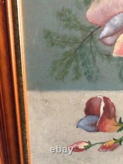 Bouquets of Flowers Oil on Wood Panel 20th Century Signed Legal Wood Frame