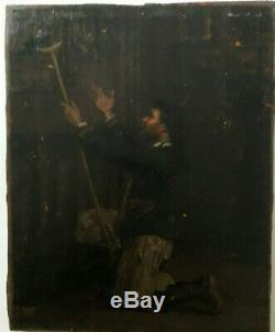 Breton In Prayer Church Imploring Little Oil On Wood Fine 19th Century