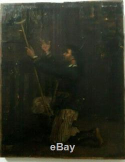 Breton In Prayer Church Imploring Little Oil On Wood Fine 19th Century