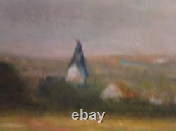 Brison Oil on Wood Pedlars Cart Dog Signed M Brison 19th Century