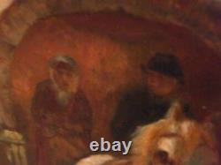 Brison Oil on Wood Pedlars Cart Dog Signed M Brison 19th Century