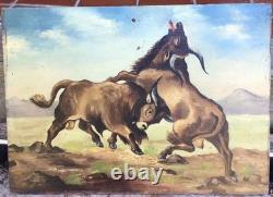 Bullfight, Early 20th-Century Oil on Panel