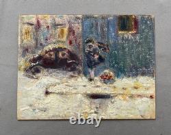 Bustling Street, oil on panel, antique painting, painting, 20th century
