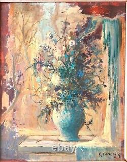 CAMBIER Guy (1923-2008) Bouquet of flowers in landscape oil on wood Good condition