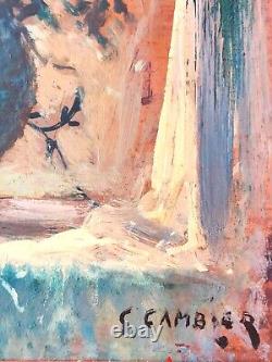 CAMBIER Guy (1923-2008) Bouquet of flowers in landscape oil on wood Good condition