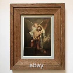 CHRIST oil on Mahogany French school 19th vintage antique painting table