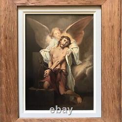 CHRIST oil on Mahogany French school 19th vintage antique painting table