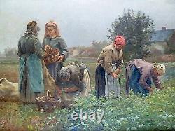 C Beauverie Barbizon Picking On Peas Auvers Oise Signed XIX Animated Scene