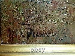 C Beauverie Barbizon Picking On Peas Auvers Oise Signed XIX Animated Scene