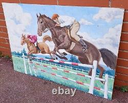 C. GAUTHIER. Show Jumping. Oil painting on wood panel.