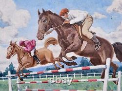 C. GAUTHIER. Show Jumping. Oil painting on wood panel.