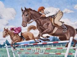 C. GAUTHIER. Show Jumping. Oil painting on wood panel.