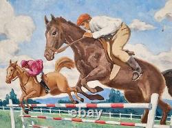 C. GAUTHIER. Show Jumping. Oil painting on wood panel.