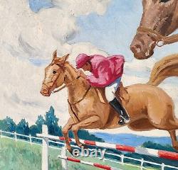 C. GAUTHIER. Show Jumping. Oil painting on wood panel.