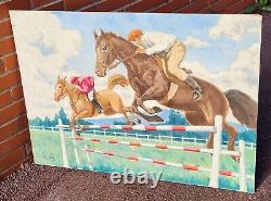 C. GAUTHIER. Show Jumping. Oil painting on wood panel.