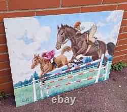 C. GAUTHIER. Show Jumping. Oil painting on wood panel.